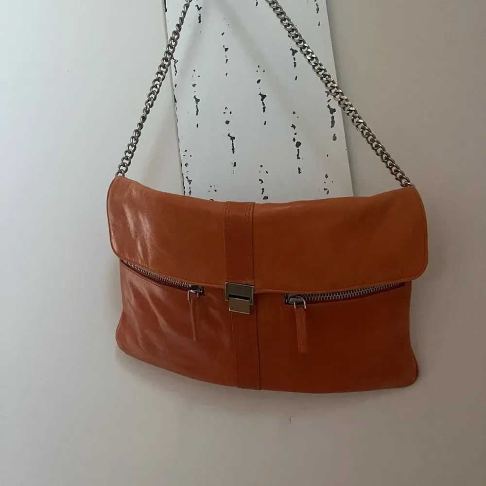 IRIS TYLER Elegant Tan Leather Shoulder Bag; measurements: 12x7 & 24 “ chain